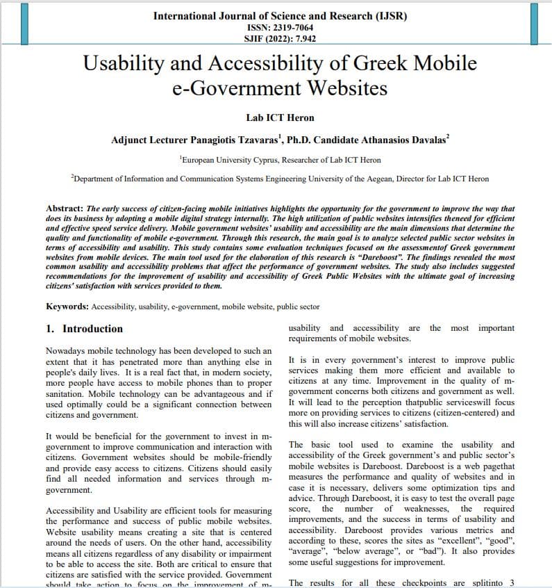 Usability and Accessibility of Greek Mobile e-Government Websites